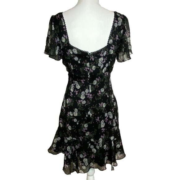 ASTR The Label So Smitten Floral Mini Dress MEDIUM Ruched Chiffon Milkmaid - Picture 7 of 12